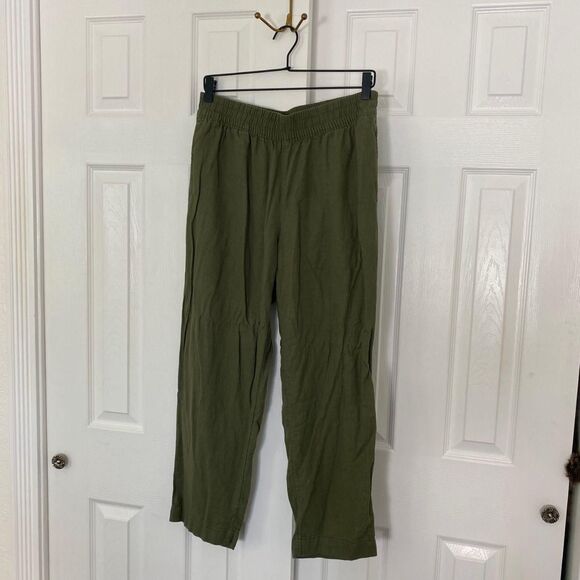 Old Navy Khaki Green Wide Straight Leg Casual Minimalist Elegant Linen Pants M - Picture 4 of 8